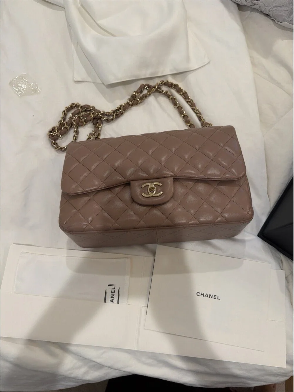 Lambskin Quilted Jumbo Double Flap Dark Beige Chanel